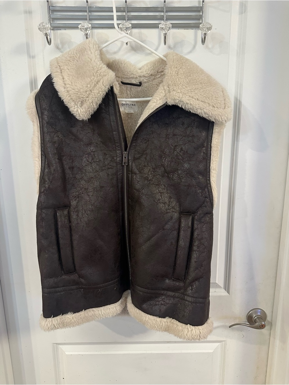 aerie Dark Brown Vest with Cream Shearling Trim